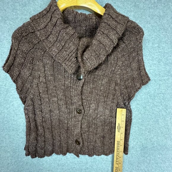 Sarah Pacini Brown Cowl Neck Knit Cardigan Shawl Collar Vest Minimalist One Size - Picture 9 of 13